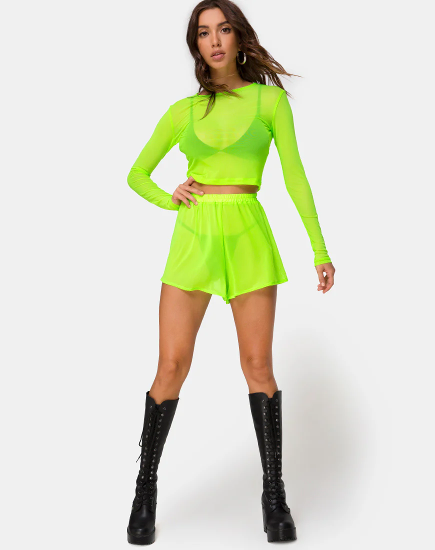 Bonnie Crop Top in Fluro Yellow Net - Image 3