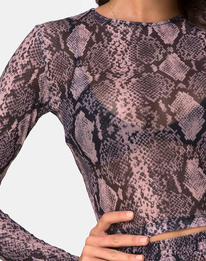 Bonnie Crop Top Net in Taupe Snake - Image 5