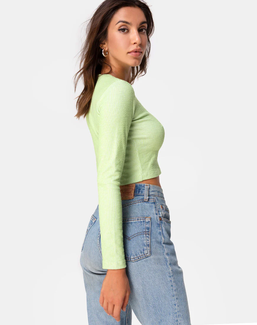 Bonnie Crop Top in Rib Pastel Lime - Image 2