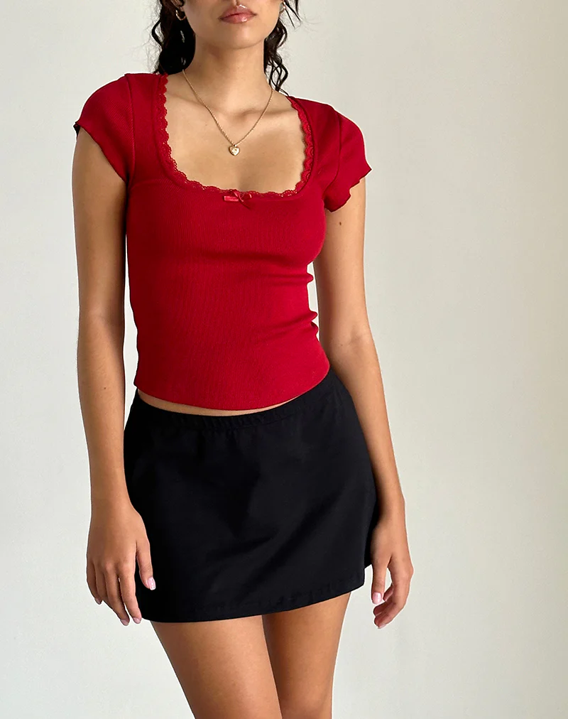 Bovillo Cap Sleeve Top in Adrenaline Red - Image 4