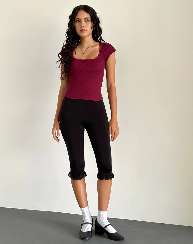 Bovillo Cap Sleeve Top in Burgundy - Image 4