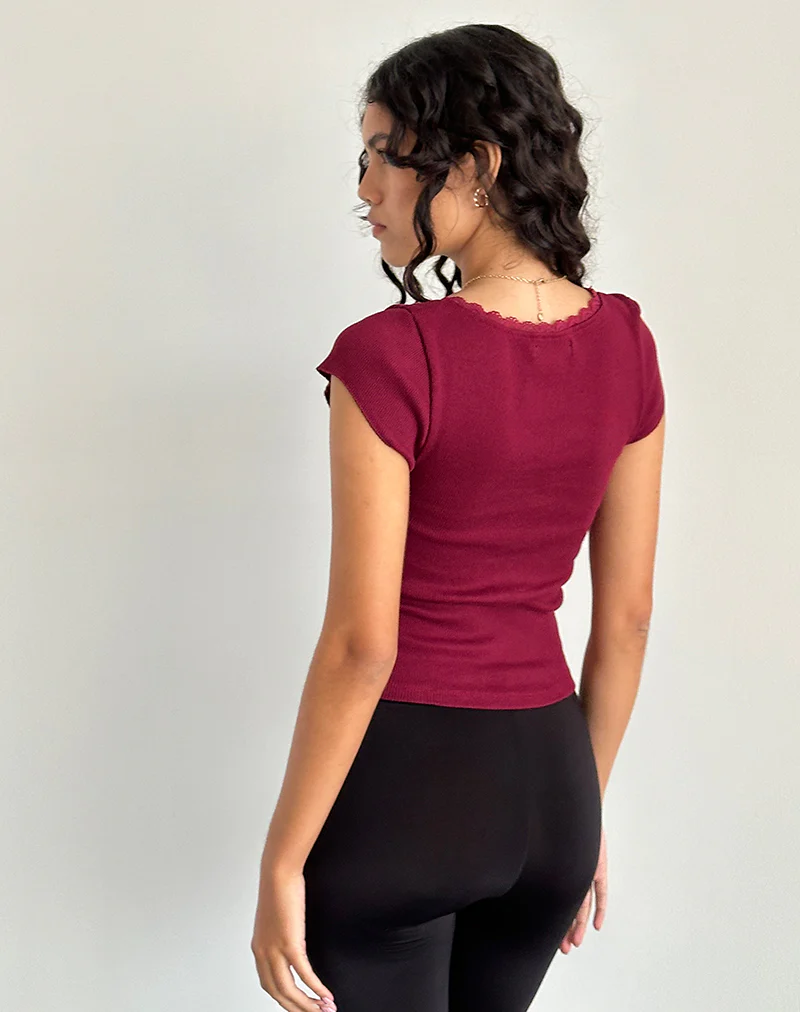 Bovillo Cap Sleeve Top in Burgundy - Image 5