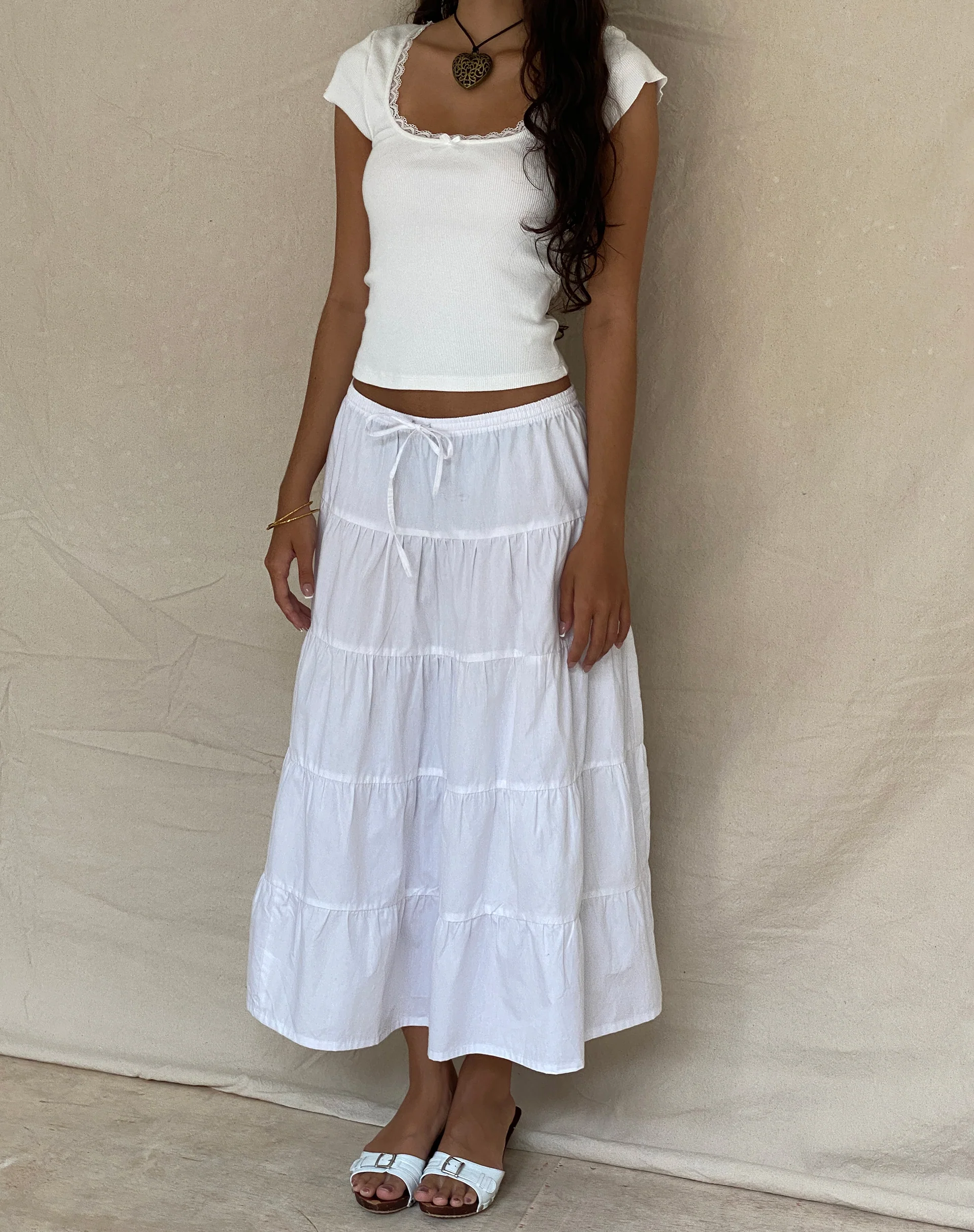 Bovillo Lace Trim Tee in Ribbed Off White - Image 5