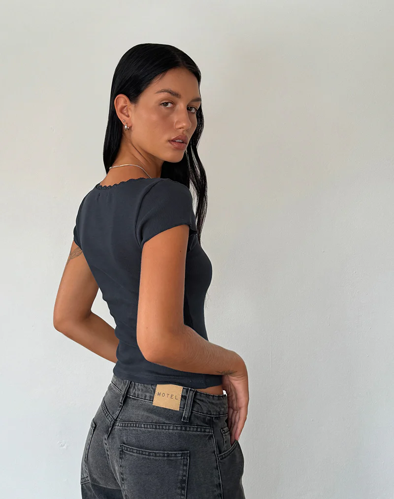 Bovillo Cap Sleeve Top in Ocean Storm Ribbed Jersey - Image 3