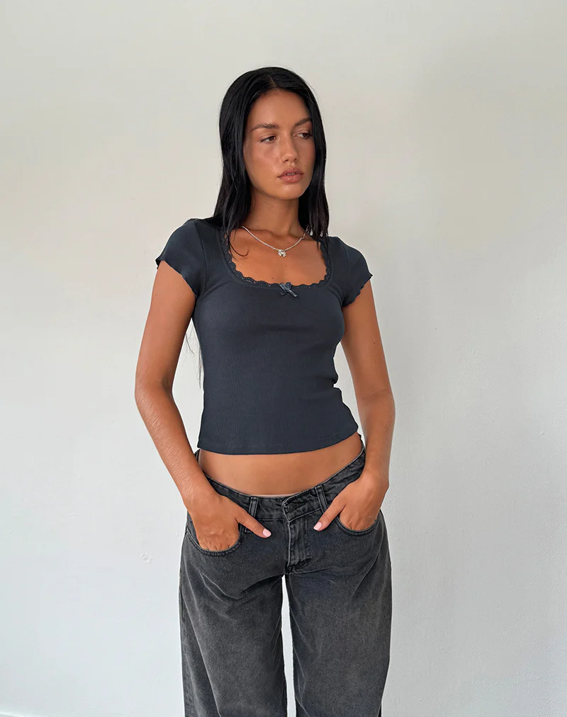 Bovillo Cap Sleeve Top in Ocean Storm Ribbed Jersey - Image 4