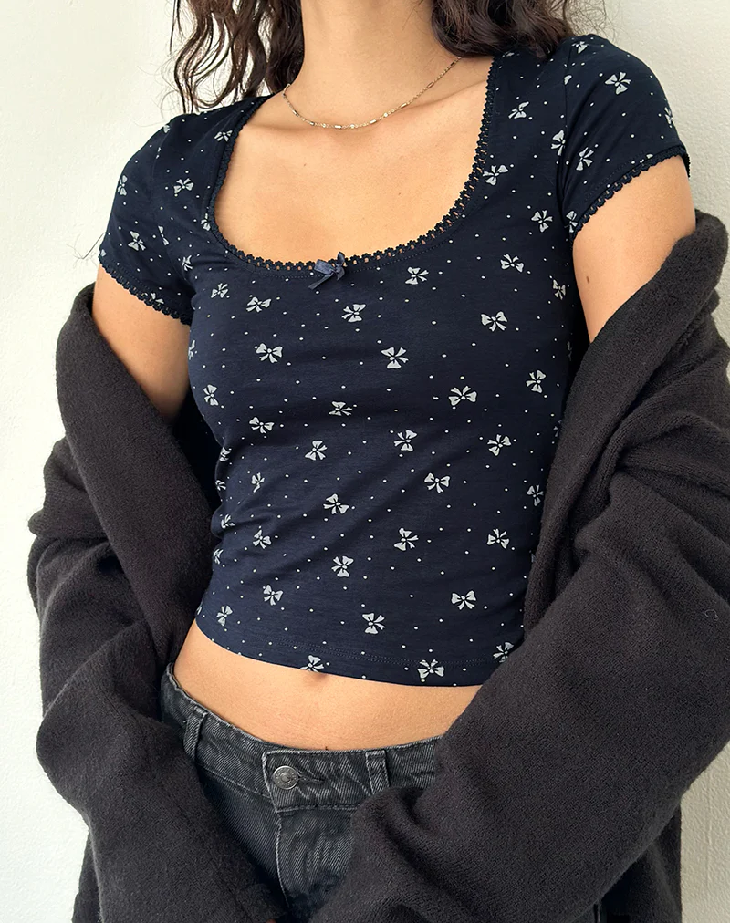 Bovino Top in Mini Bow Navy - Image 2