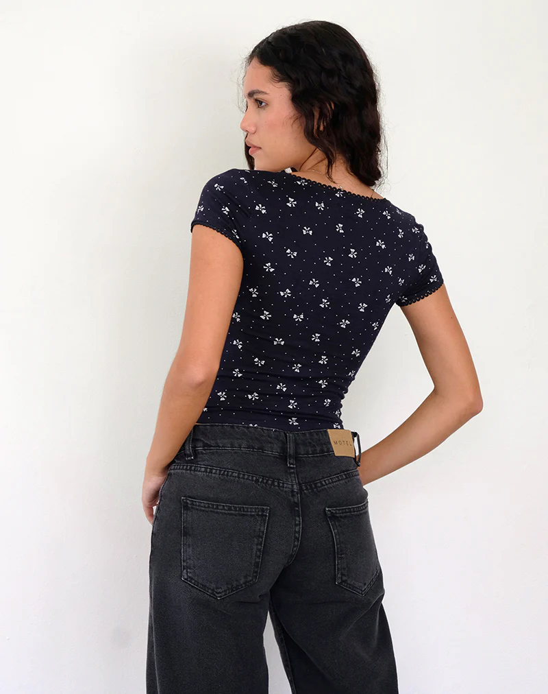 Bovino Top in Mini Bow Navy - Image 5