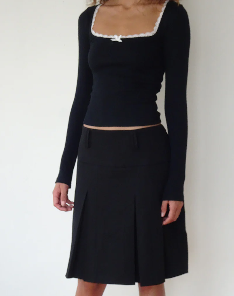 Bovita Long Sleeve Top in Black with Off White Trim - Image 3