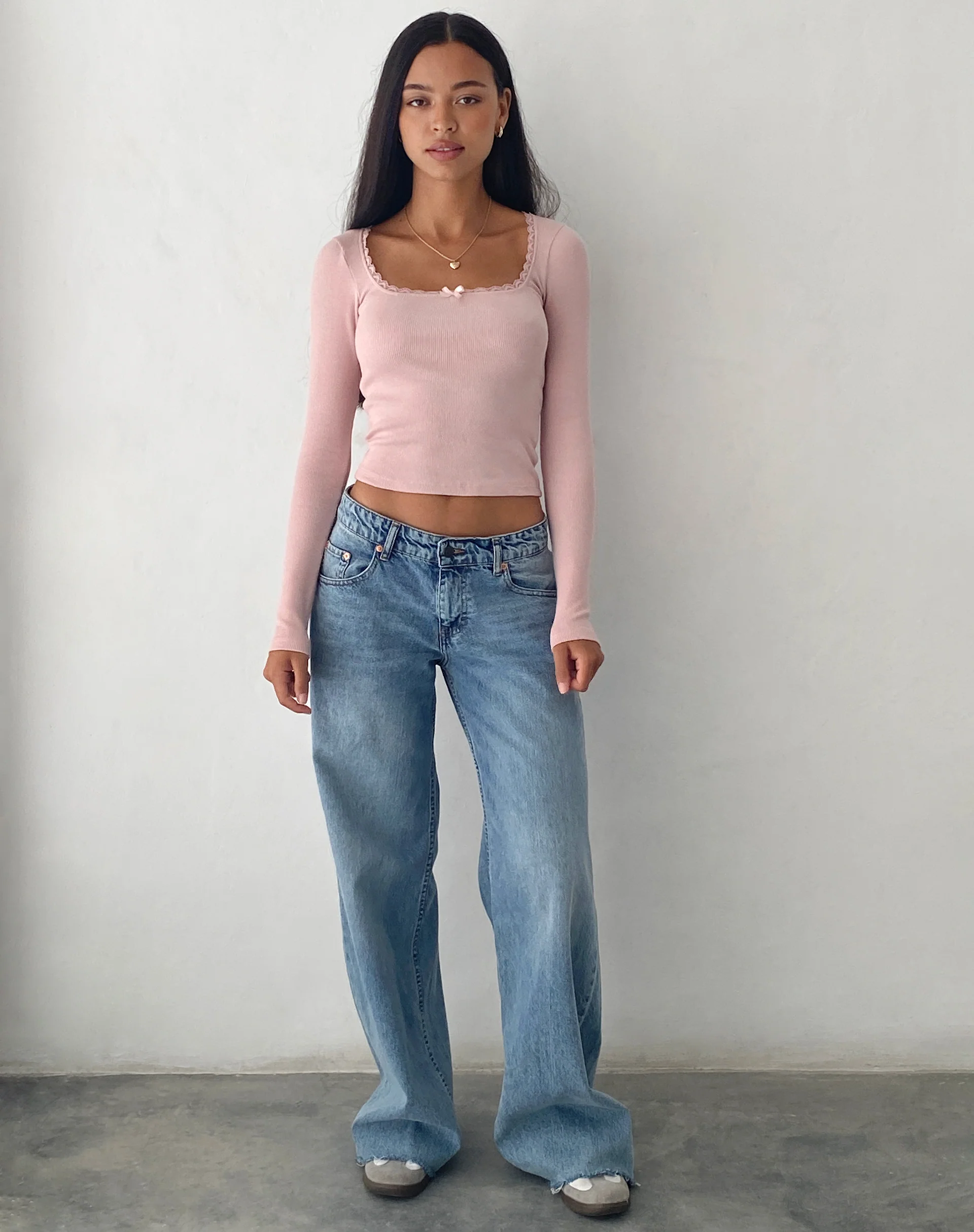 Bovita Long Sleeve Top in Rib Pink - Image 3