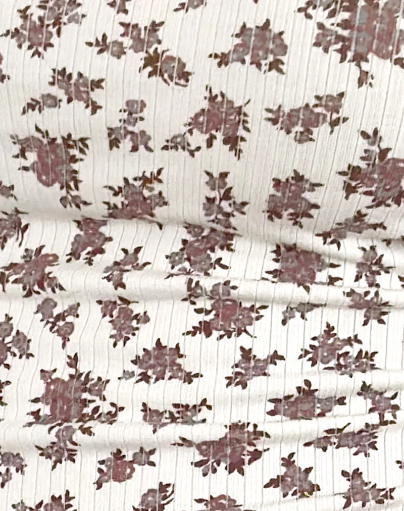 Bovita Ribbed Long Sleeve Top in Ditsy Floral Cream - Image 6