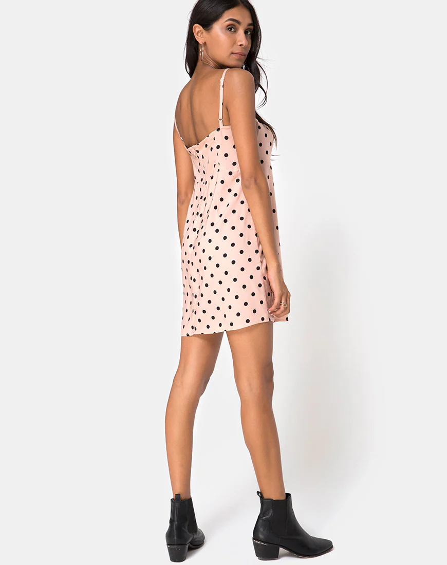 Boyasly Slip Dress in New Polka Nude Black - Image 4