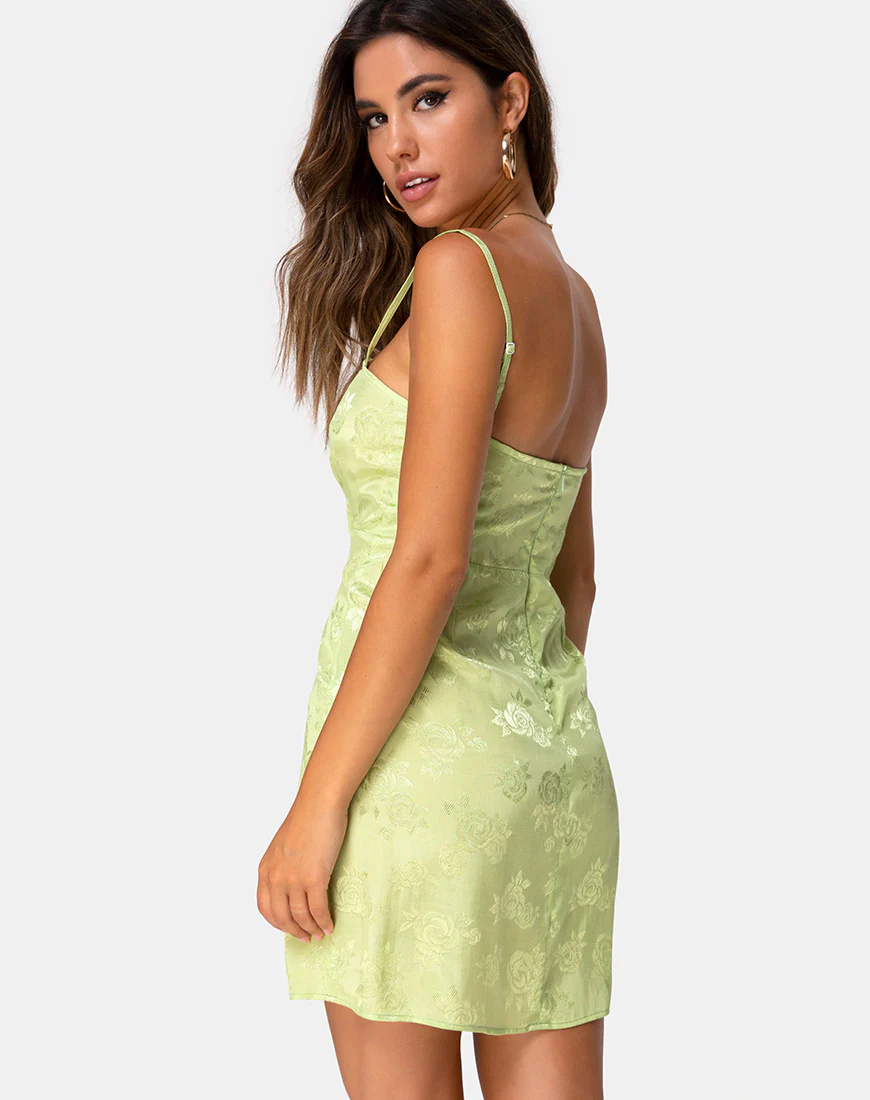 Boyasly Slip Dress in Satin Rose Lime - Image 2