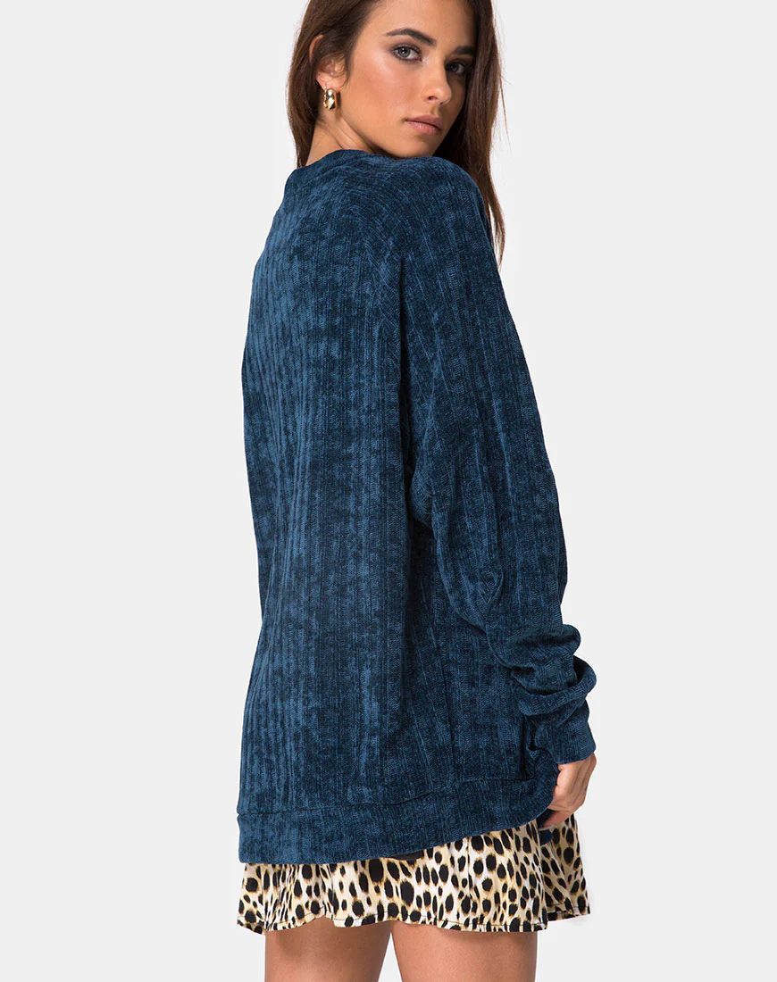 Boyfriend Cardigan in Chenille Blue - Image 2