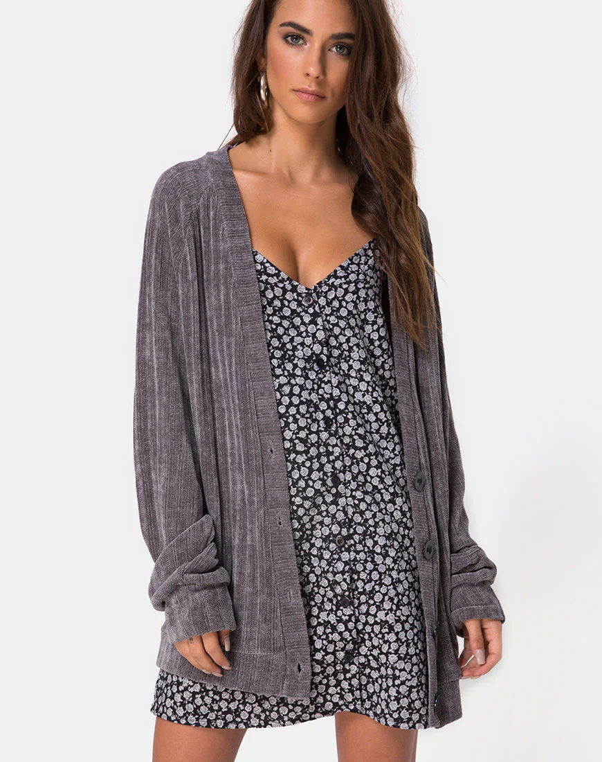 Boyfriend Cardigan in Chenille Grey - Image 2