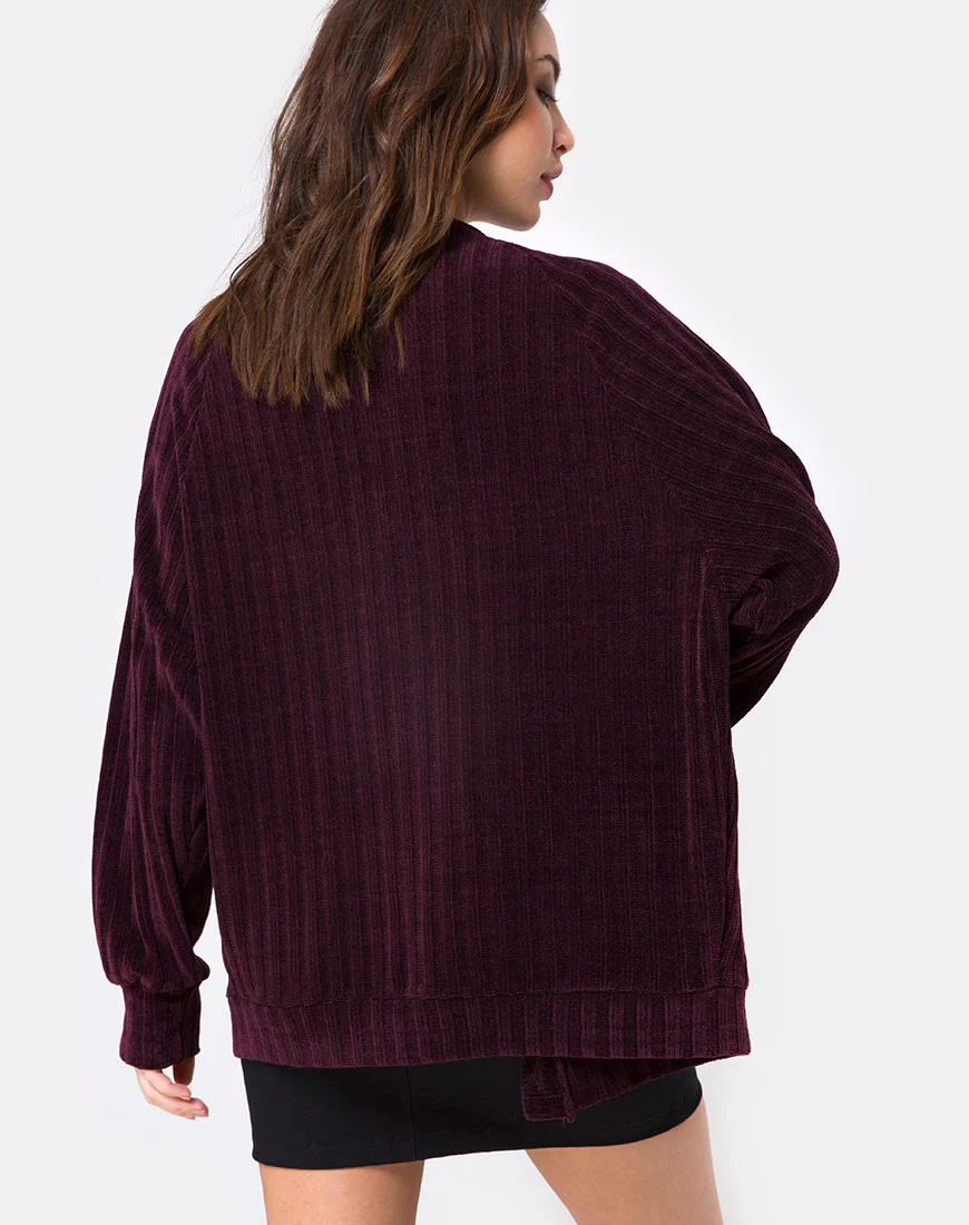 Boyfriend Cardigan in Chenille Plum - Image 2
