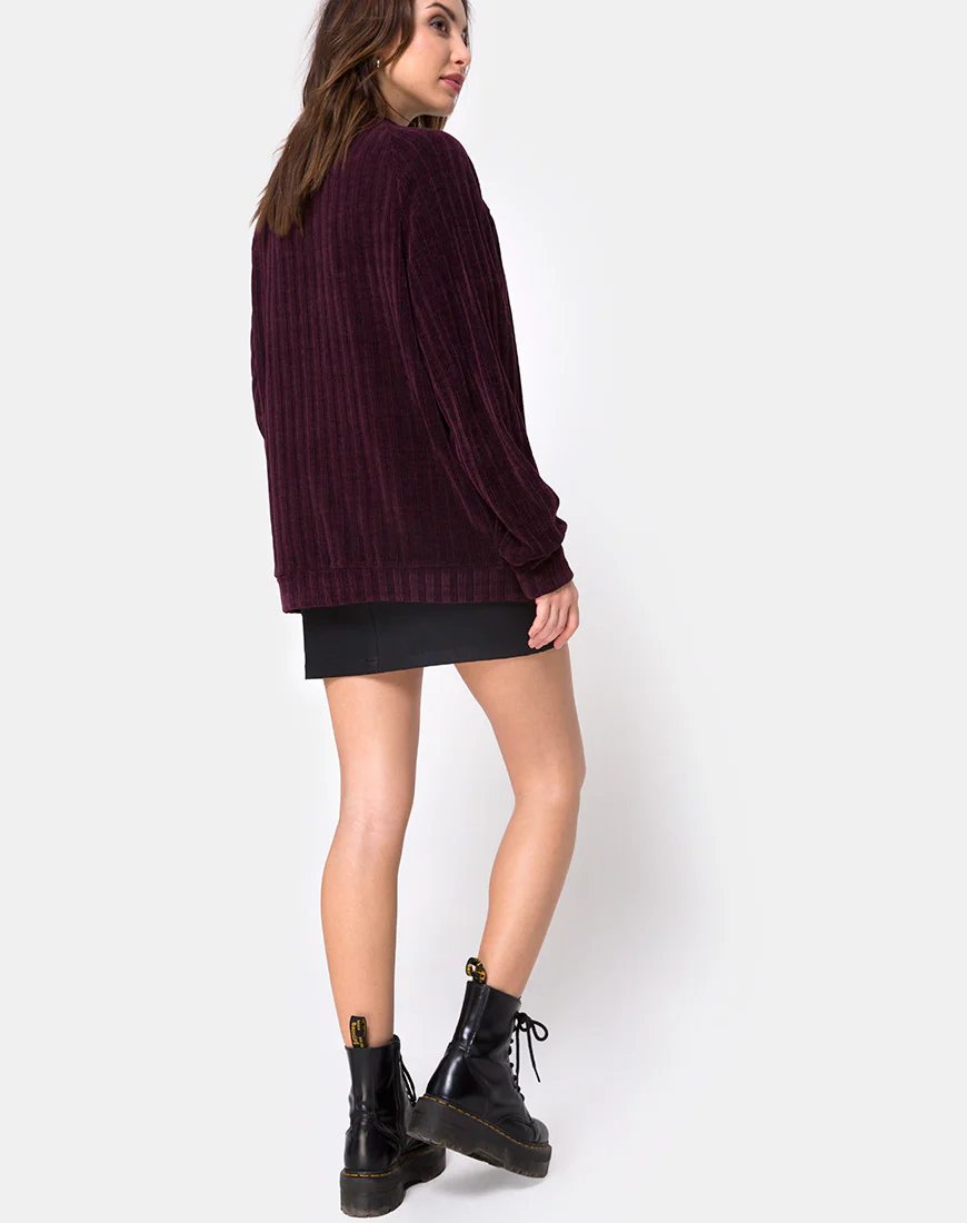Boyfriend Cardigan in Chenille Plum - Image 4