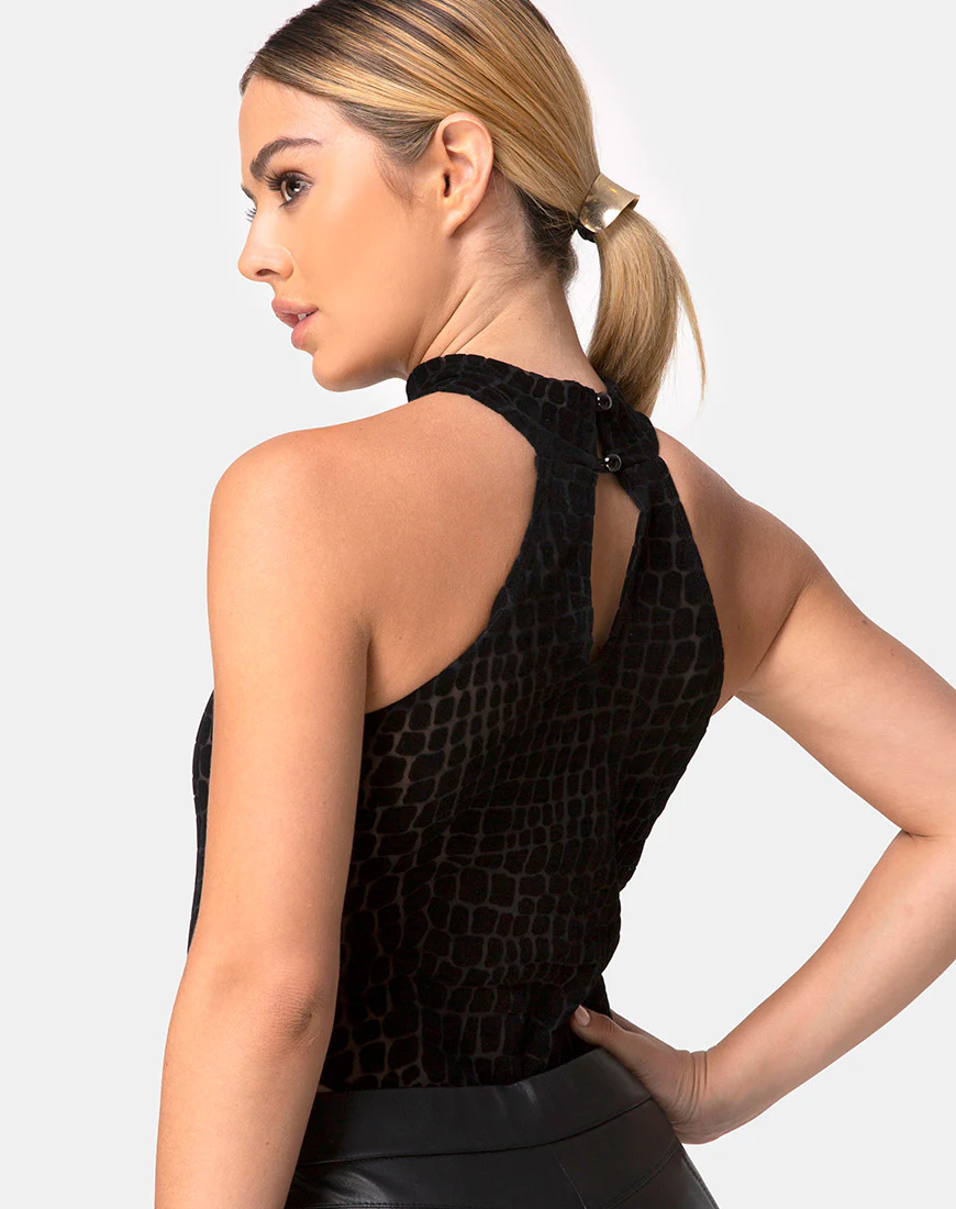 Brava Bodice in Croc Flock Black - Image 2