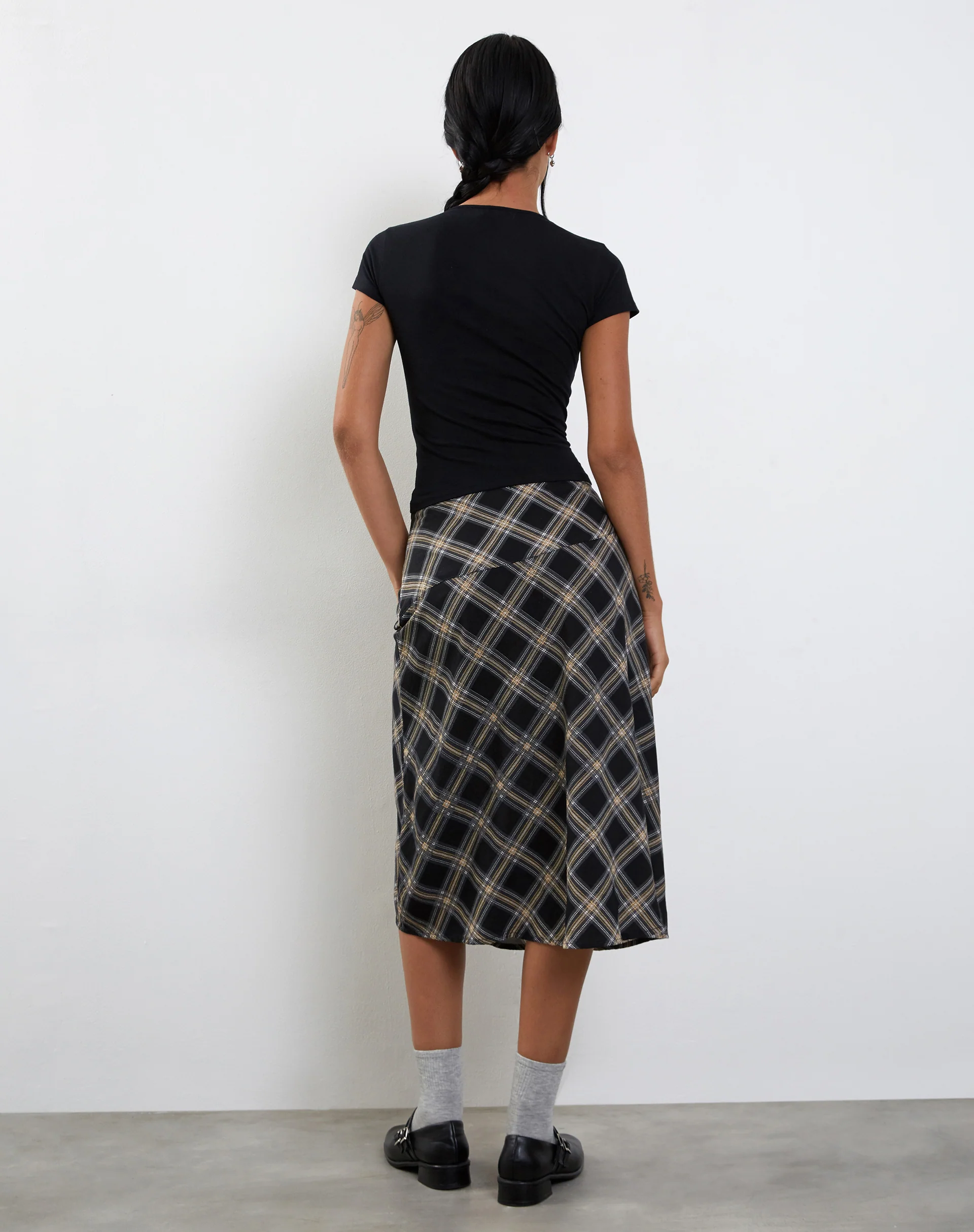 Brella Midi Skirt in Black and Grey Check - Image 4