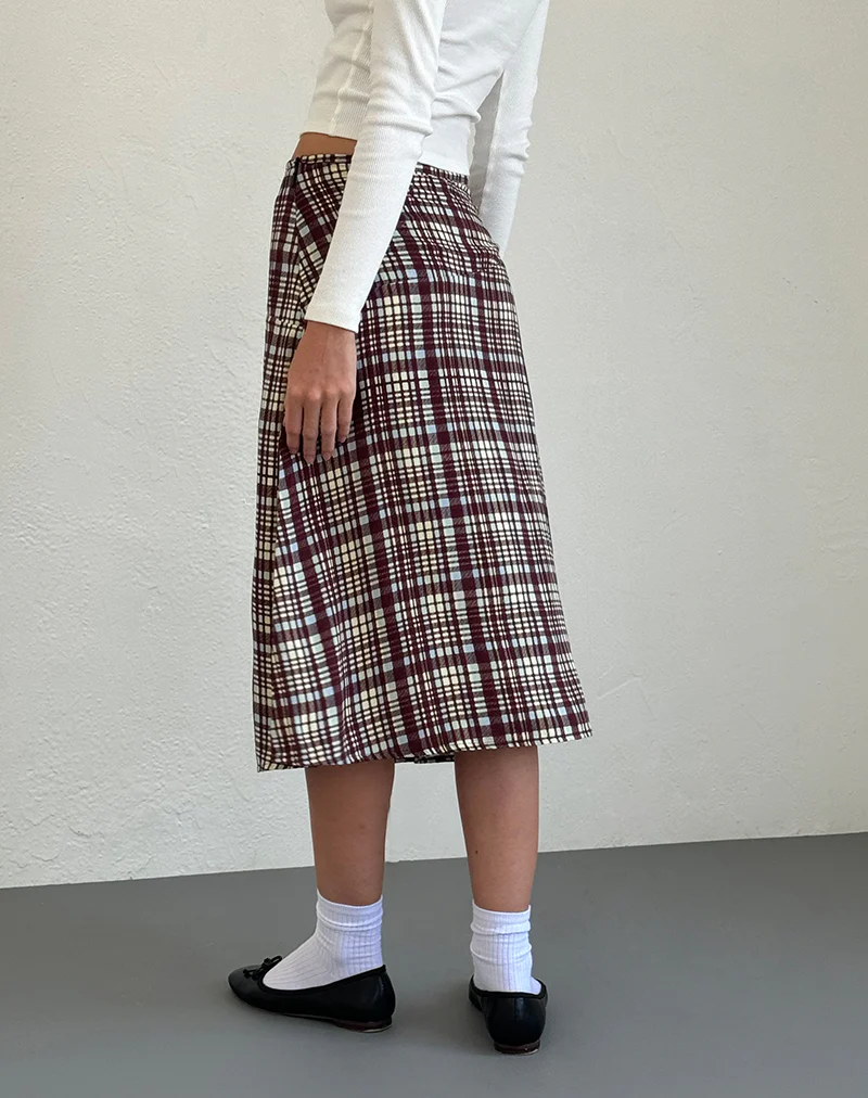 Brella Midi Skirt in Multi Check Brown - Image 4