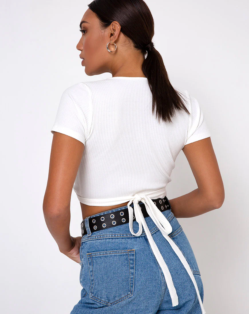 Bria Wrap Top in Rib Ivory - Image 2