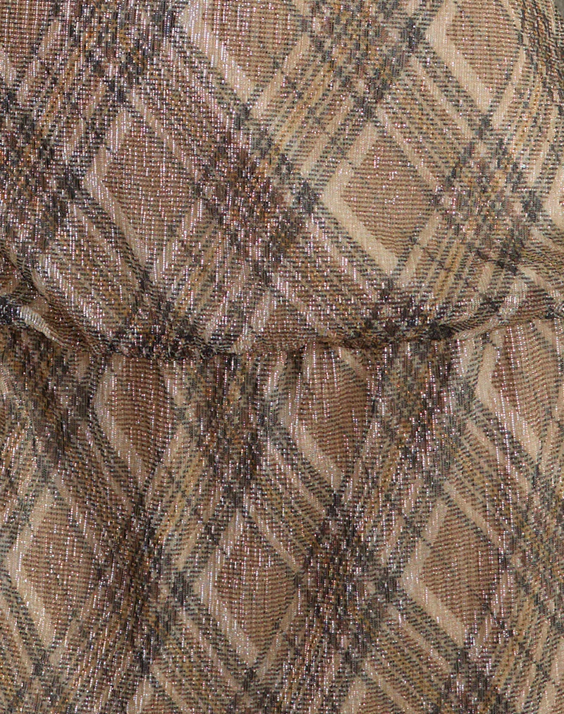 Briani Halterneck Dress in Check Plisse Brown - Image 7