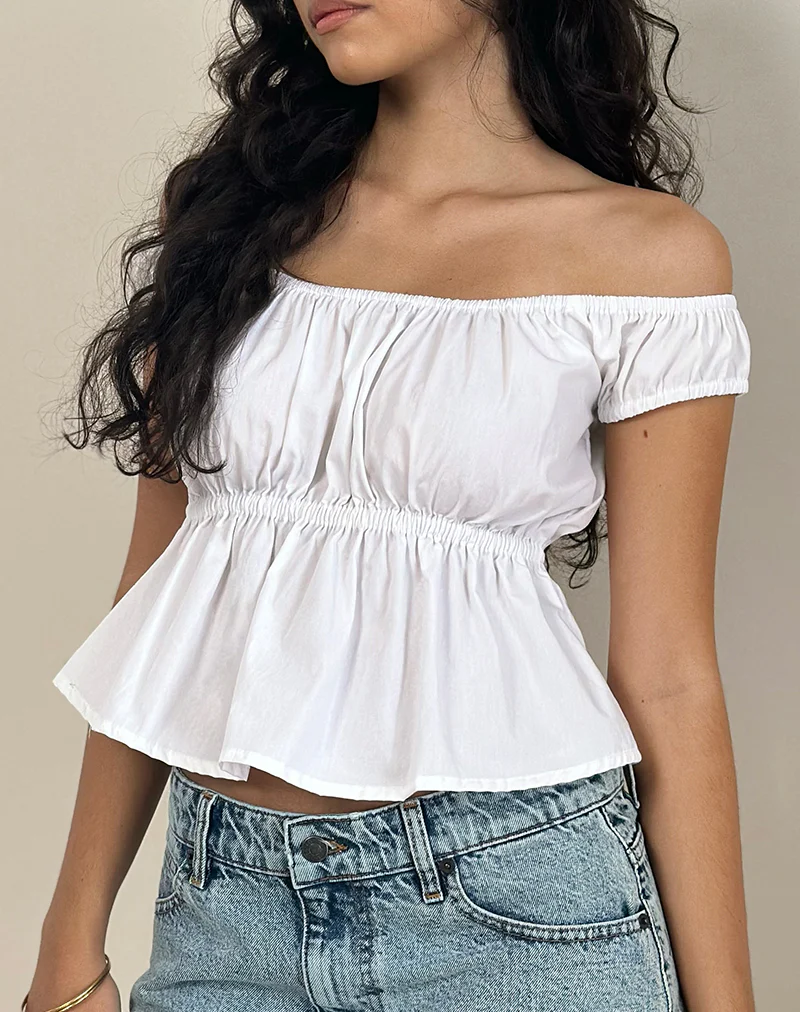 Briari Drawstring Top in Poplin White - Image 2