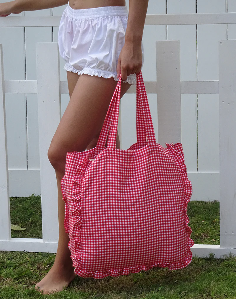 Brie Frill Tote Bag in Red Gingham - Image 2