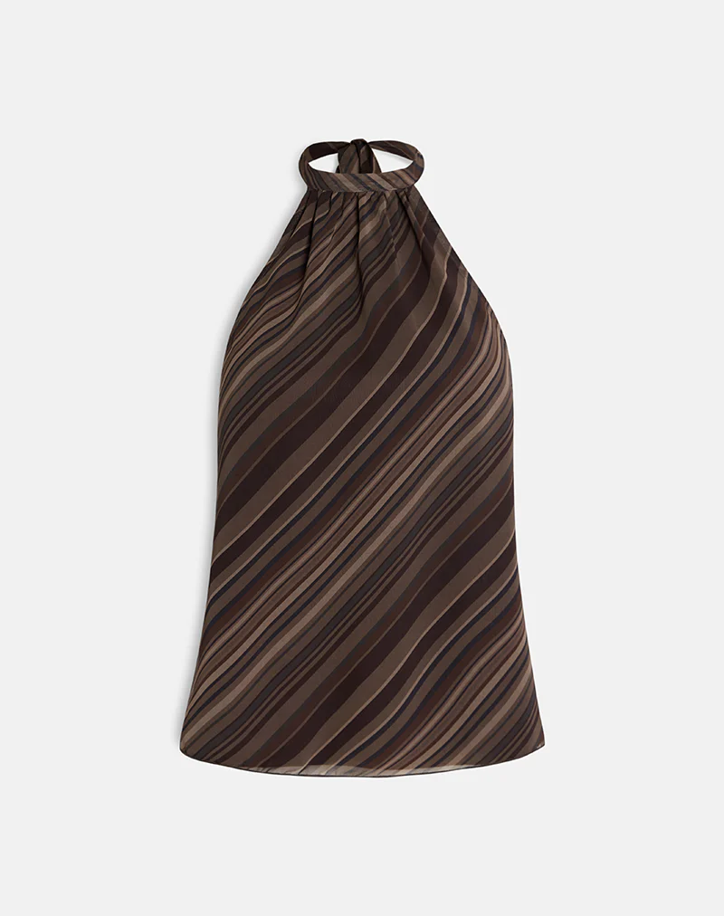 Brielle Top in Chiffon Mix Brown Stripe - Image 5