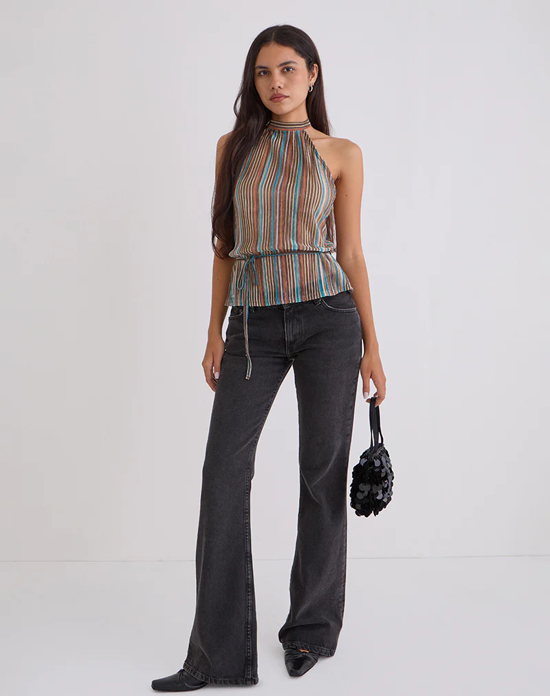 Brienne Top in Blue and Brown Shimmer Sheer Plisse - Image 4