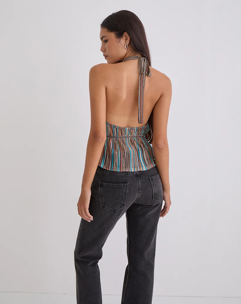 Brienne Top in Blue and Brown Shimmer Sheer Plisse - Image 5