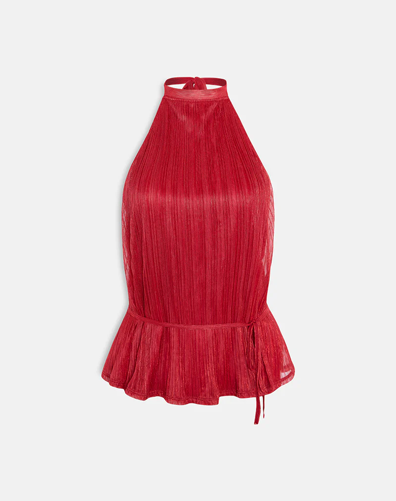 Brienne Top in Shimmer Plisse Red - Image 6
