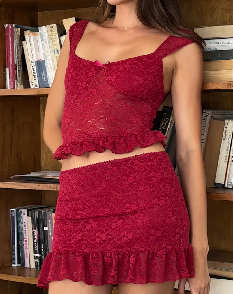 Brietta Cami Top in Deep Red Lace - Image 2