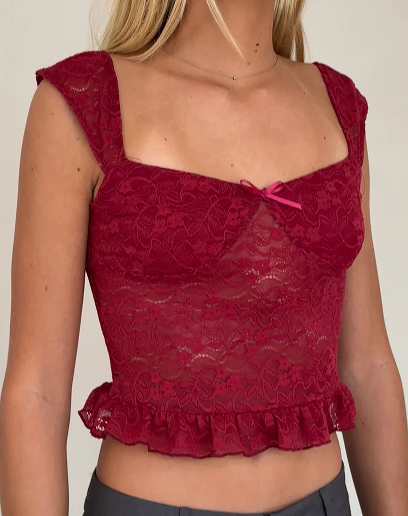 Brietta Cami Top in Deep Red Lace - Image 4