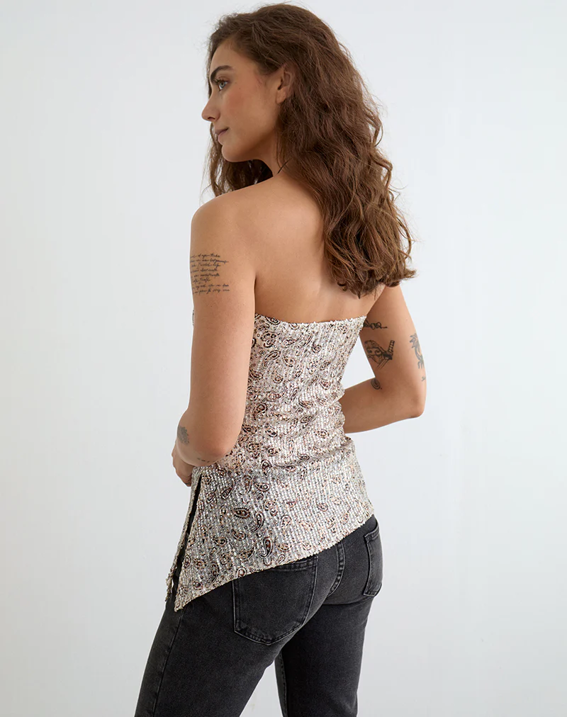 Brilia Bandeau Top in Paisley Sequin Gold - Image 2
