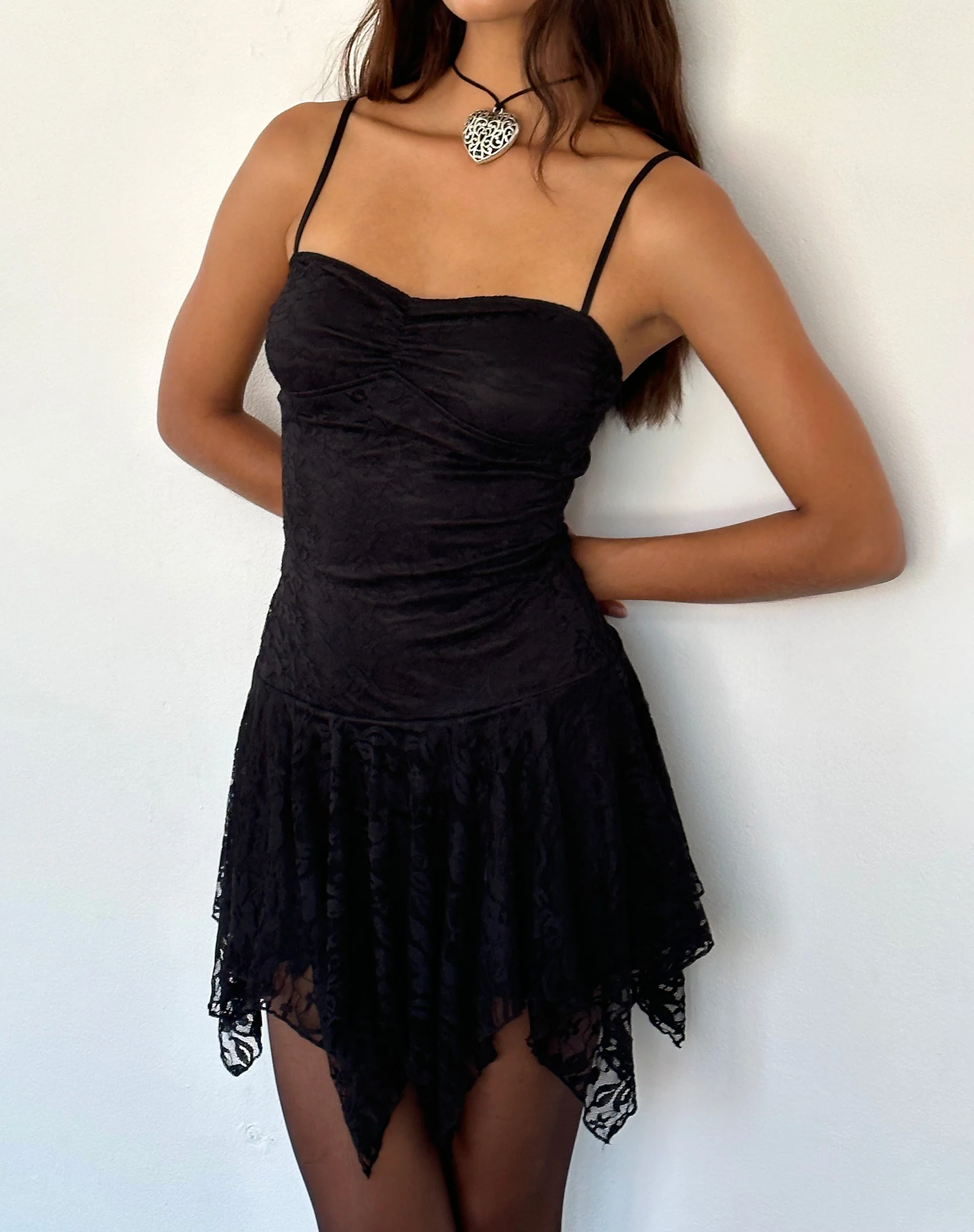 Brilliana Mini Dress in Floral Lace Jet Black - Image 2