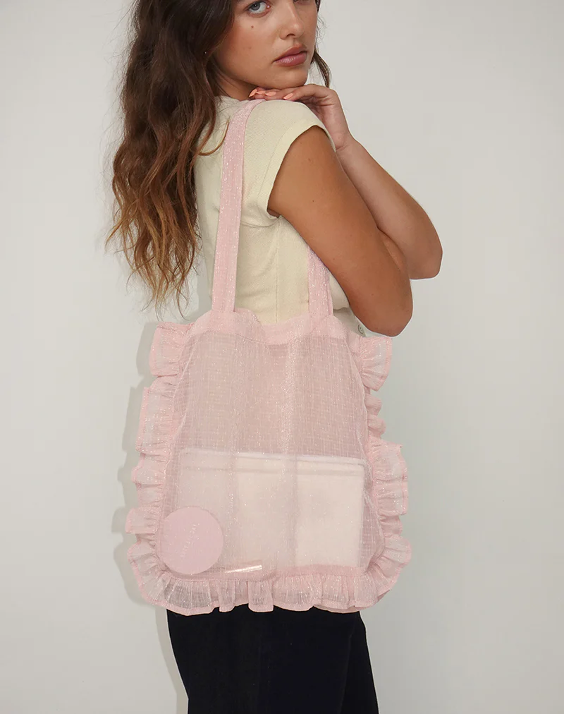 Brinana Tote Bag in Textured Chiffon Pink - Image 3