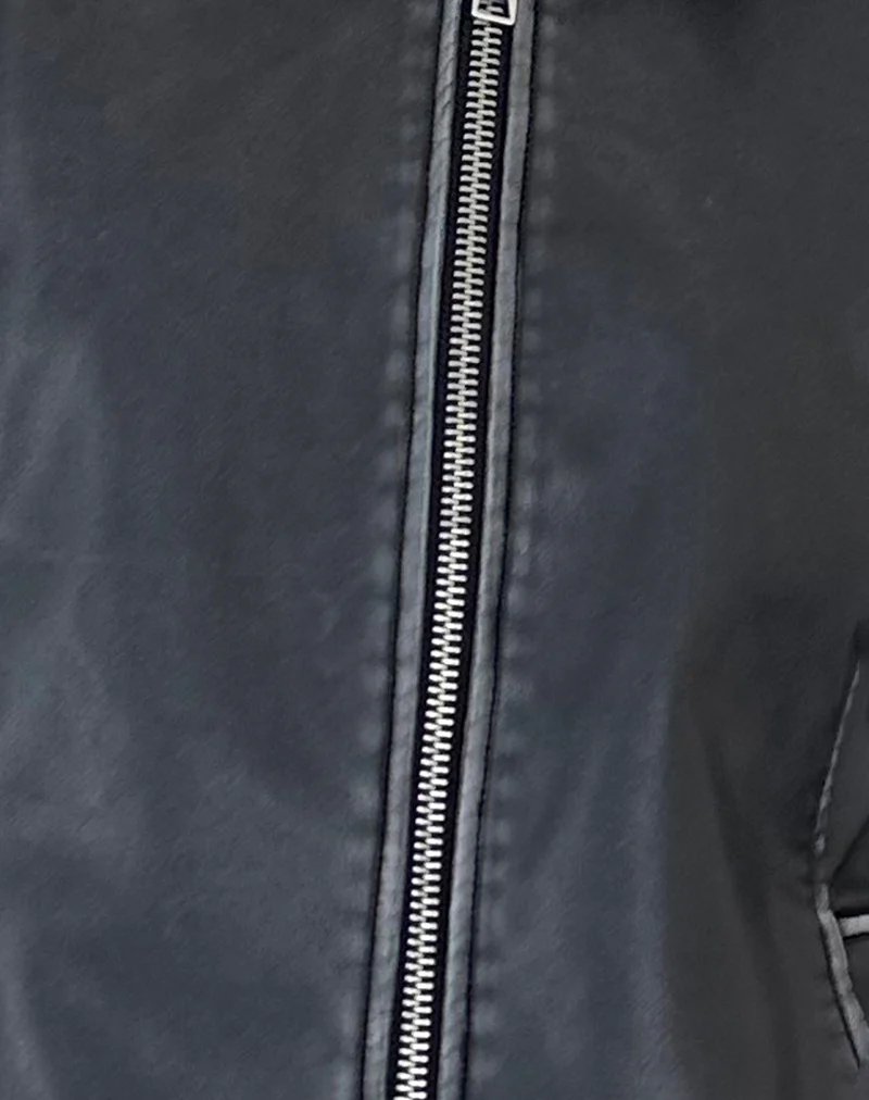 Brittany Distressed Jacket in PU Black - Image 6