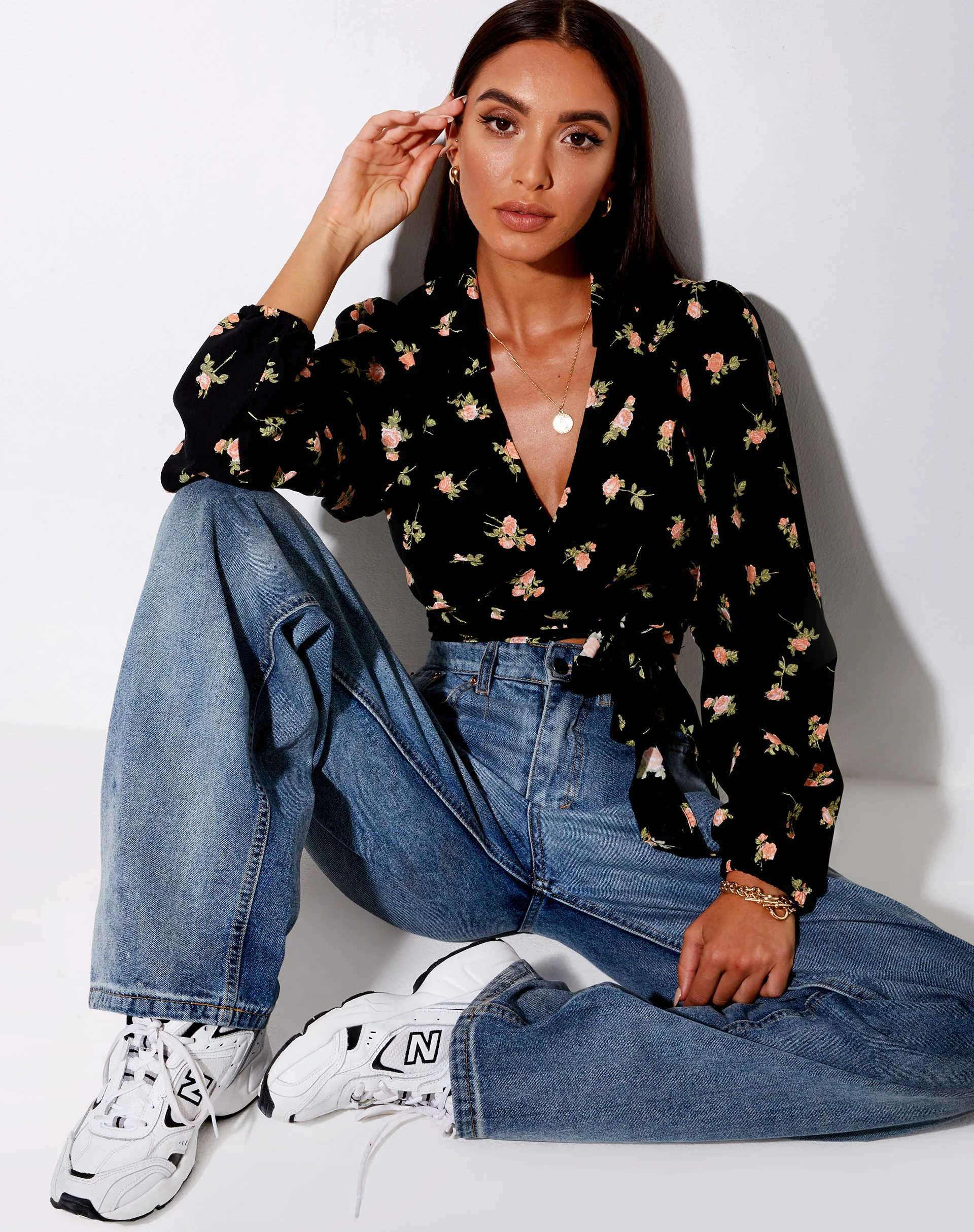 Briza Crop Top in Rose Garden Black - Image 3