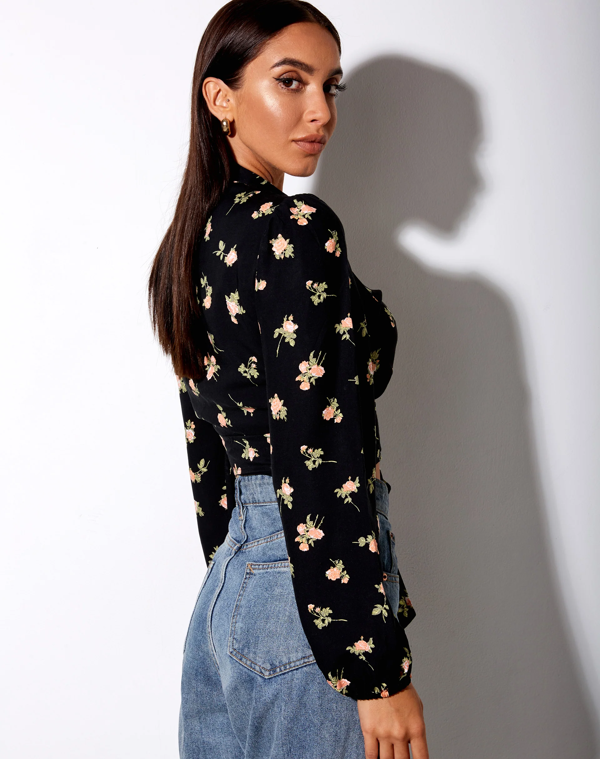 Briza Crop Top in Rose Garden Black - Image 4