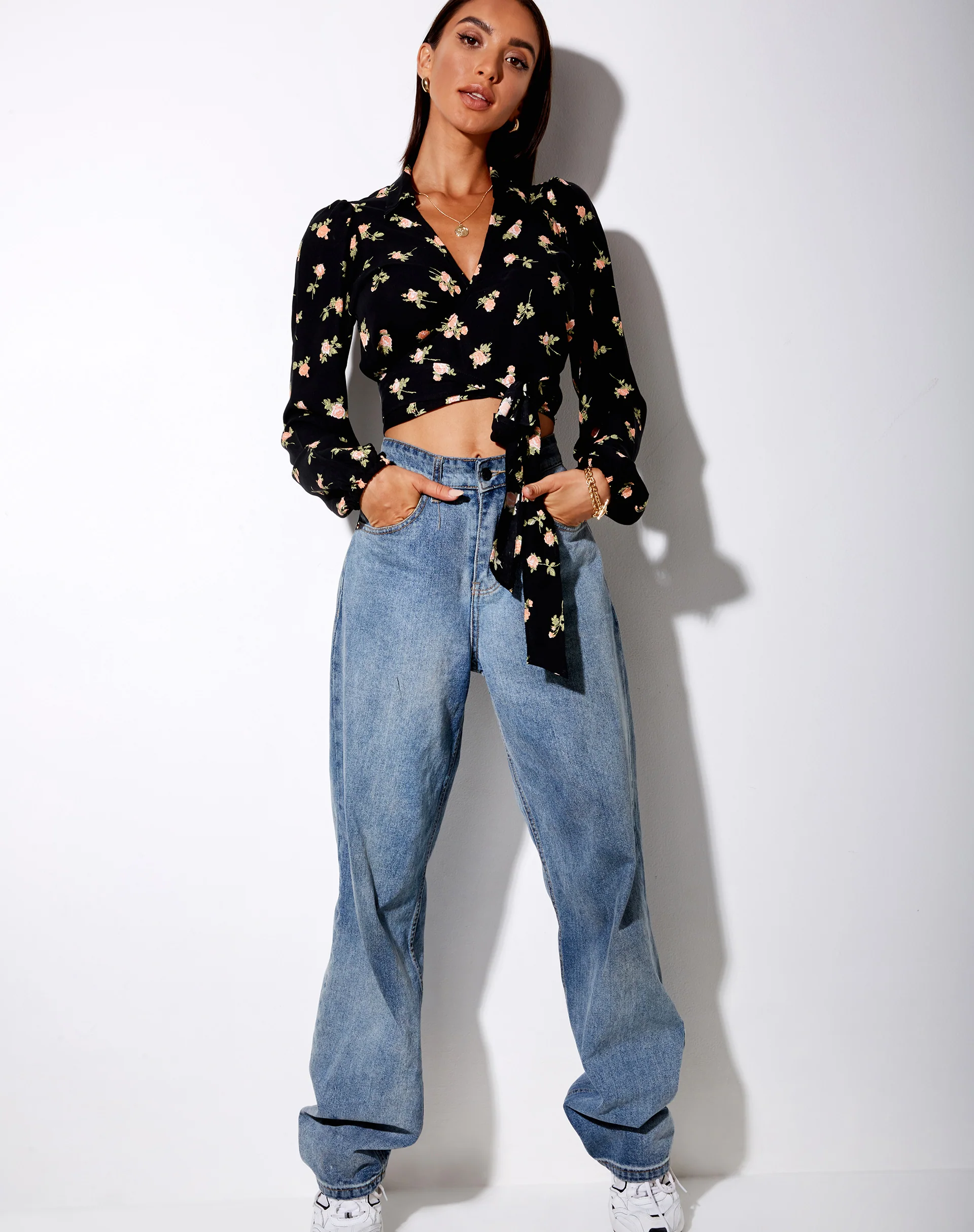 Briza Crop Top in Rose Garden Black - Image 5