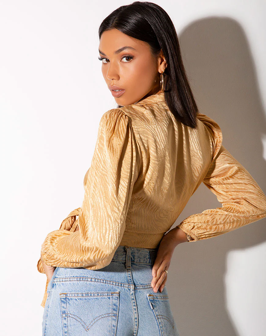 Briza Crop Top in Satin Zebra Caramel - Image 2