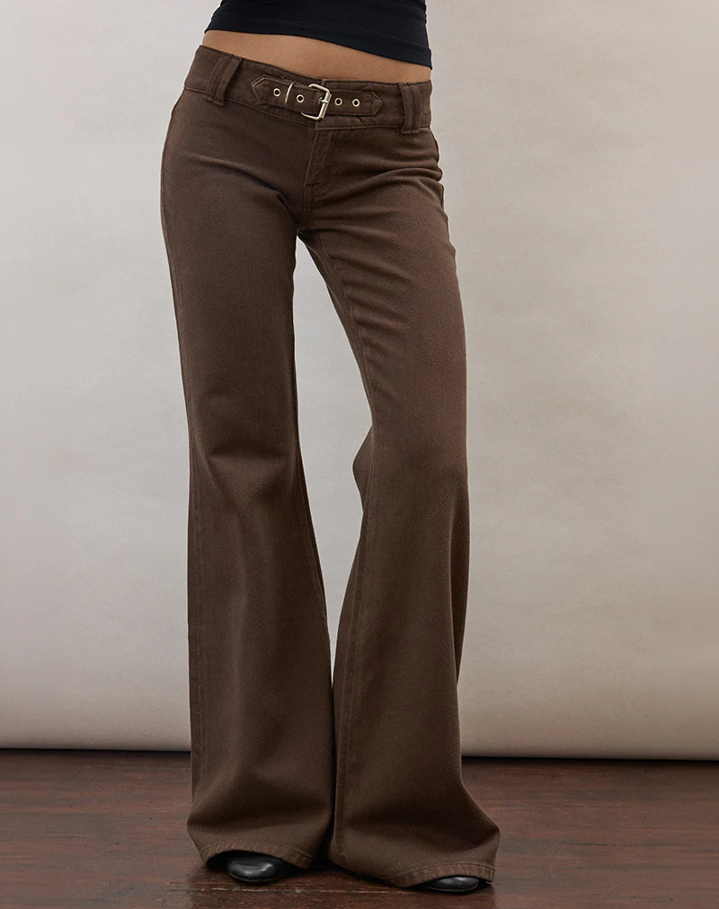 Buckle Flare Trouser in Dark Brown - Image 2