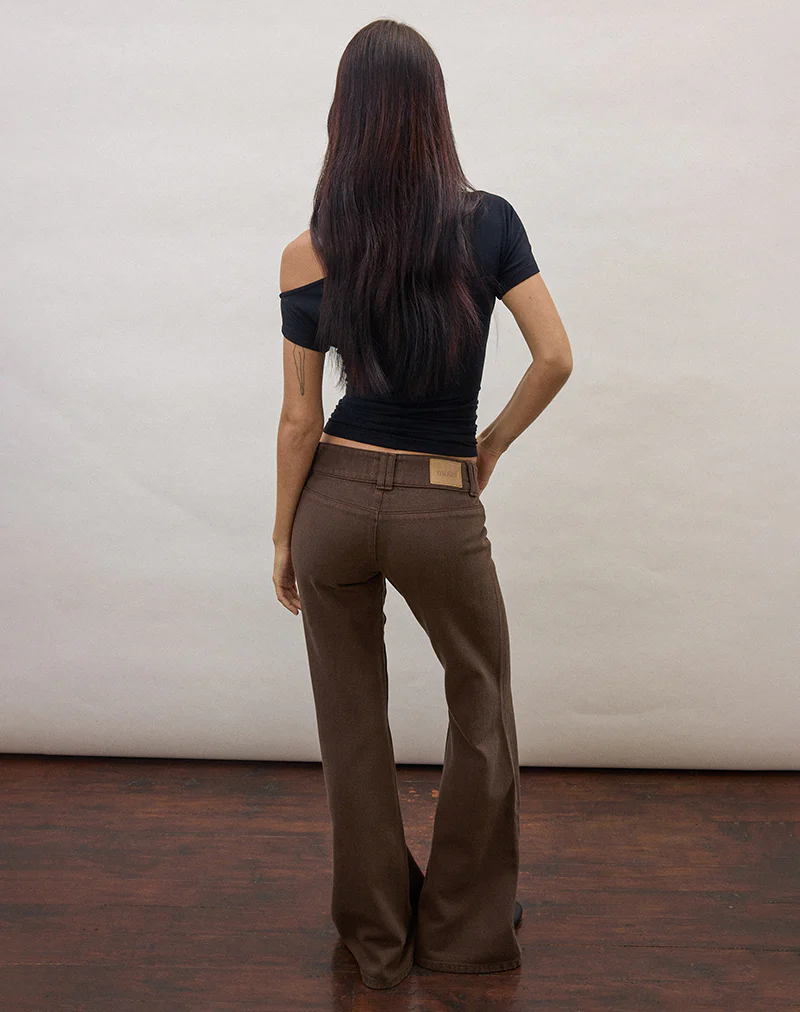 Buckle Flare Trouser in Dark Brown - Image 5