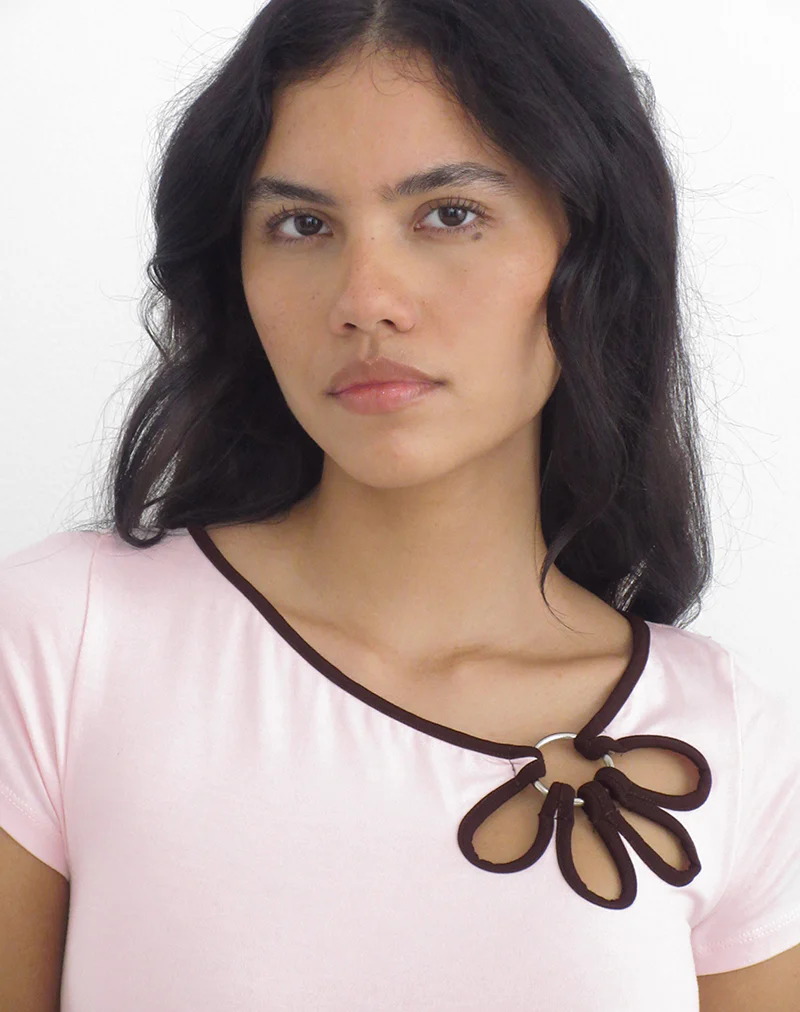 Bunga Flower Cut Out Top in Light Pink with Bitter Chocolate Binding - Image 2
