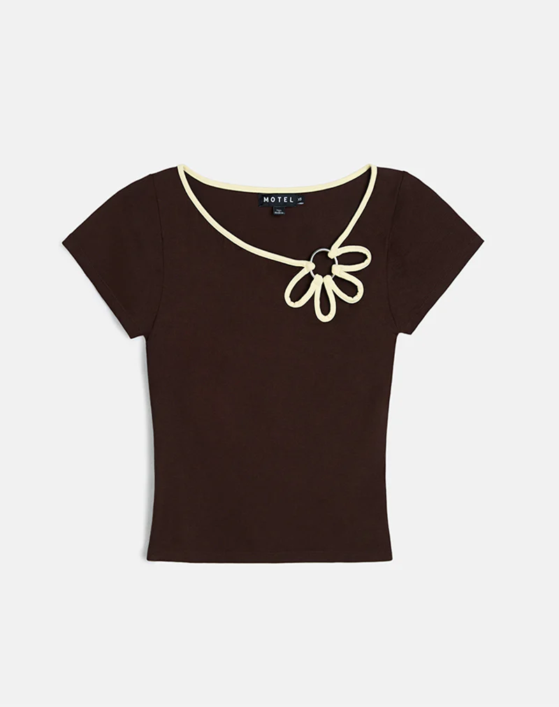 Bunga Flower Cut Out Top in Bitter Chocolate with Lemon Binding - Image 2
