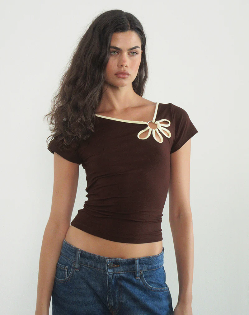 Bunga Flower Cut Out Top in Bitter Chocolate with Lemon Binding - Image 4