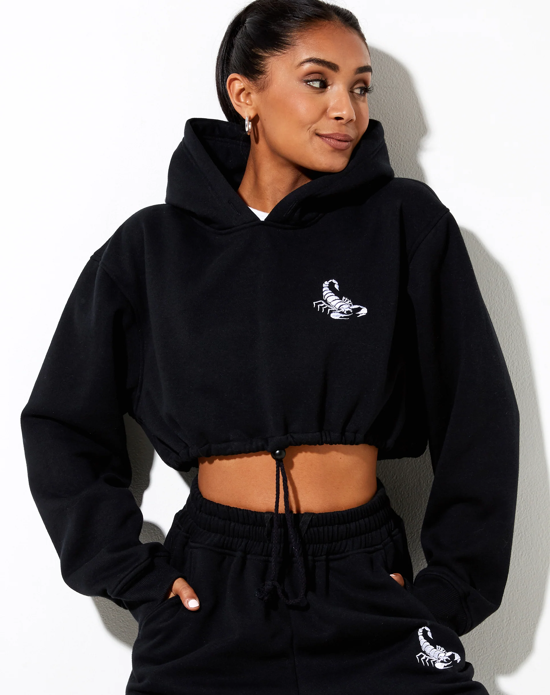 Caden Hoodie in Black with Scorpion White Embro - Image 3