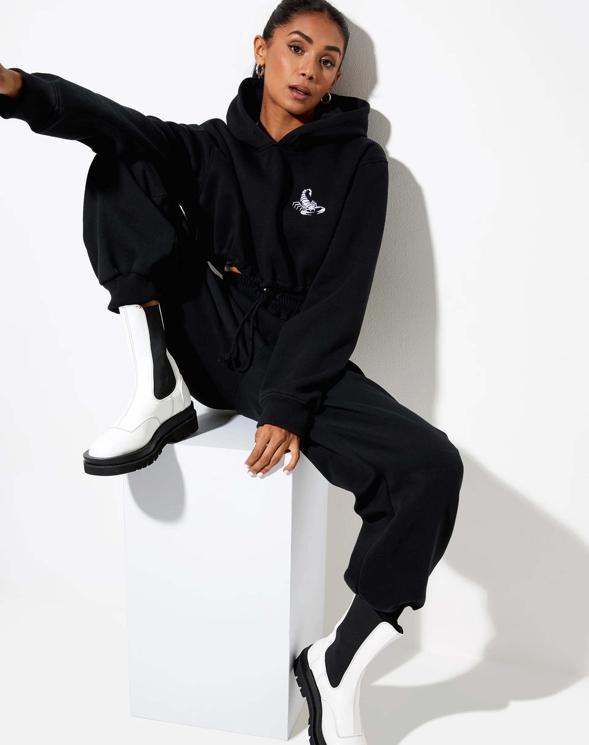 Caden Hoodie in Black with Scorpion White Embro - Image 5