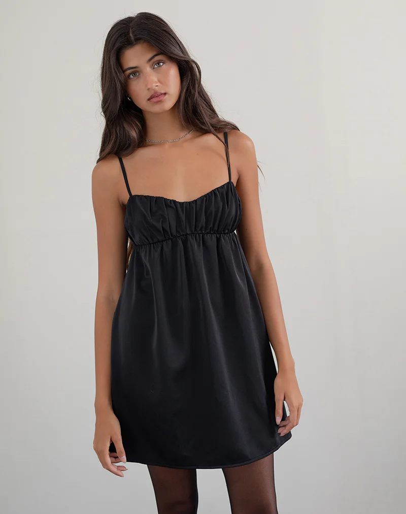 Cadenza Square Neck Slip Mini Dress in Black - Image 4