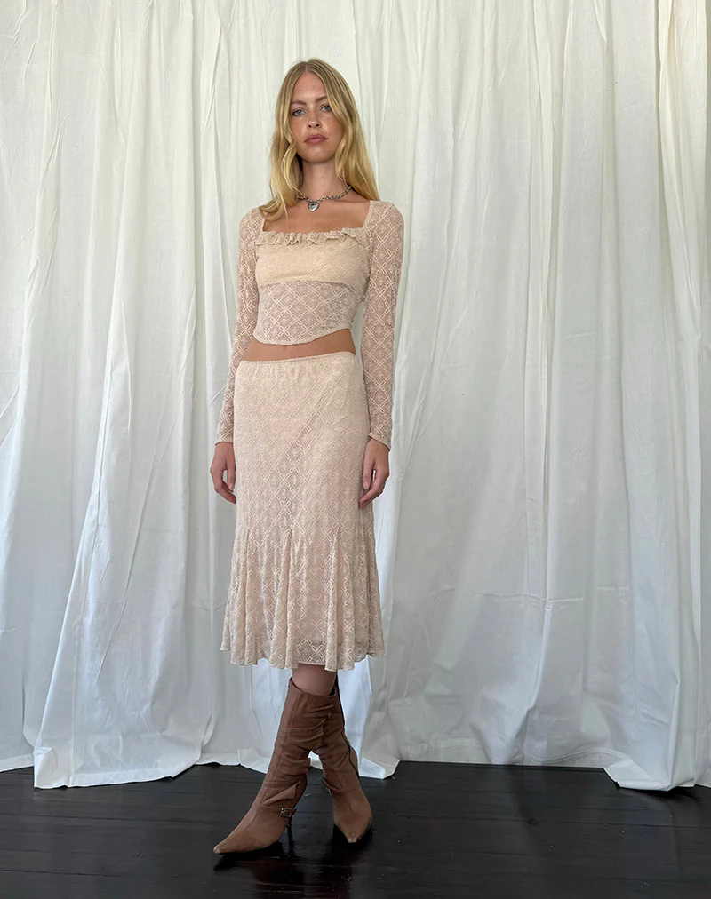 Caelyn Long Sleeve Top in Textured Nude Lace - Image 3